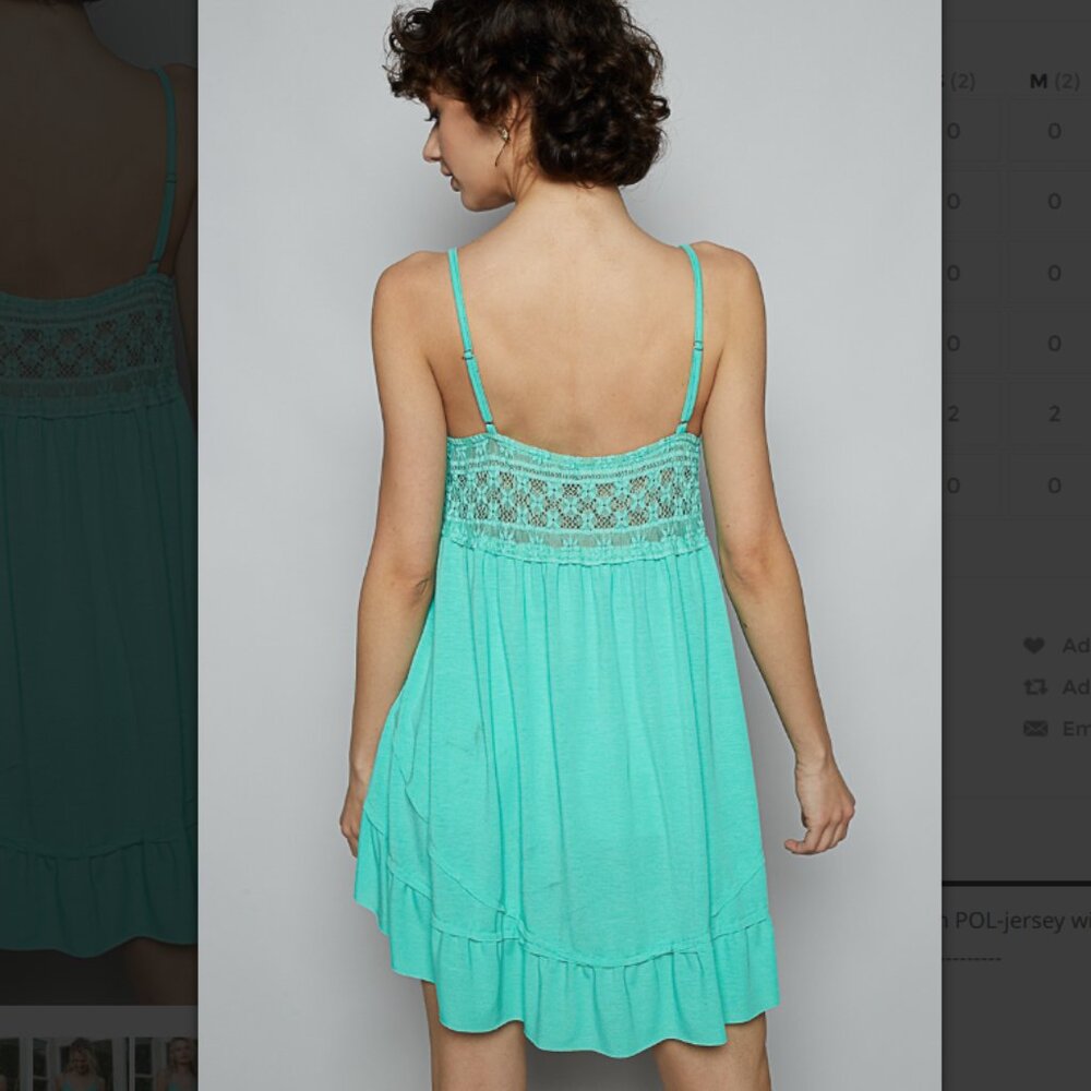 T2667 POL Mint Aqua Jersey Lace Top Minidress Spaghetti Straps - Picture 9 of 9